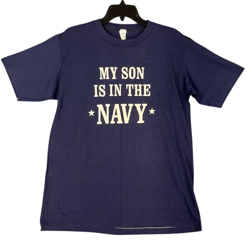 US Navy Shirt Mens Large Blue Proud‎ Parent Military Vintage 80s Single Stitch